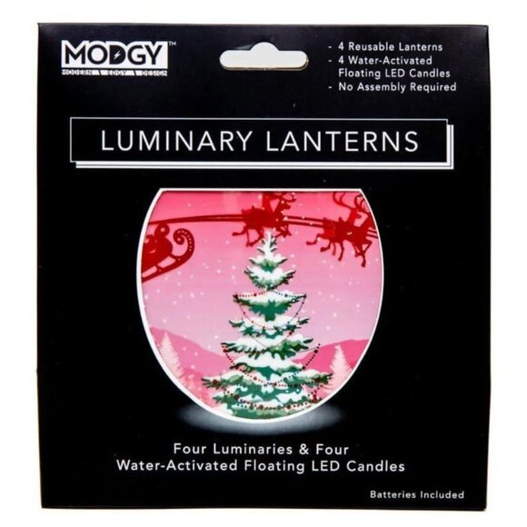 Flameless LED Candles Luminary Lanterns Set Holiday Santa Sleigh Christmas Tree - Picture 3 of 8